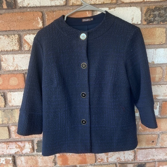 J. McLaughlin Navy 3/4 Sleeve Jacket Cardigan Outerwear Blazer - Picture 1 of 8